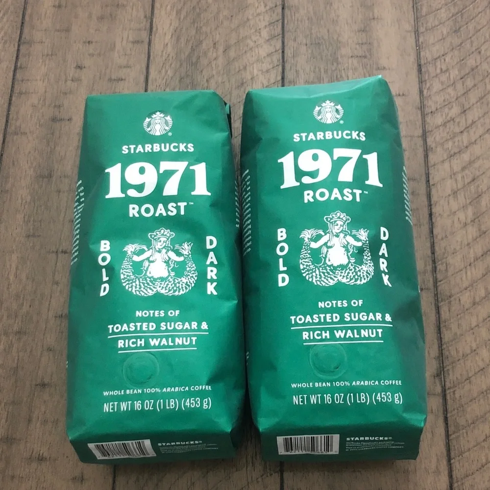 Starbucks 1971 Roast Bold Dark coffee beans 1 lb lot of 2 Best before 11/26